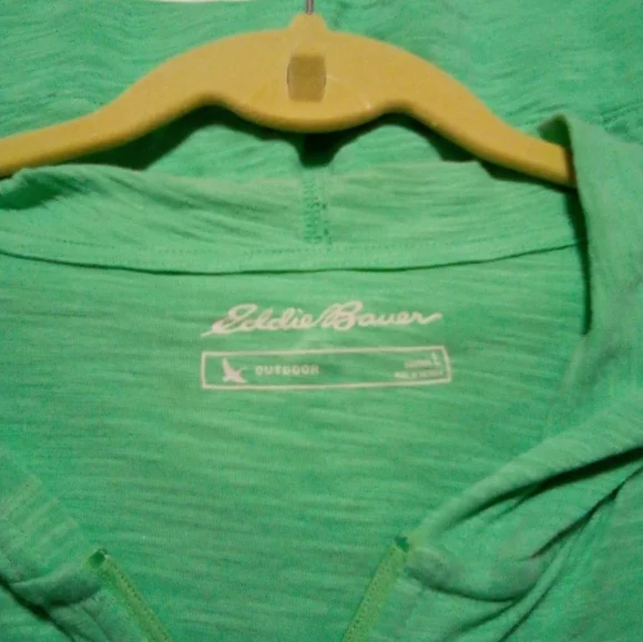 Eddie Bauer Slub Knit Zip Front Lightweight Hoodie Kangaroo Pocket Large Green - Picture 5 of 6